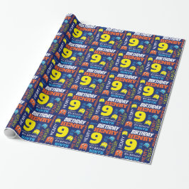 Papier Cadeau Pixel alien de jeu 9e anniversaire brillant person