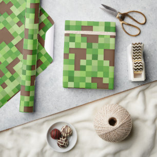Papier cadeau Pixel Camo pour joueurs en vert et m