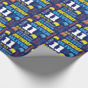 Papier Cadeau Pixel gaming alien 11e anniversaire personnalisati