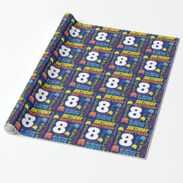 Papier Cadeau Pixel gaming alien 8 e anniversaire brillant perso