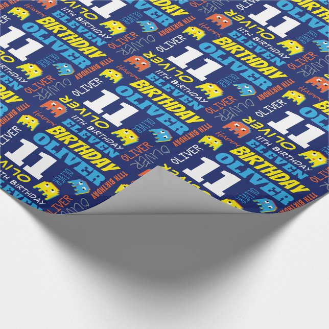 Papier Cadeau Pixel jeu alien 11e anniversaire coutume lumineuse (Coin)