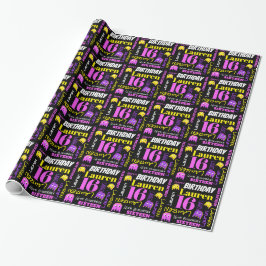 Papier Cadeau Pixel jeu alien 16e anniversaire sur mesure filles