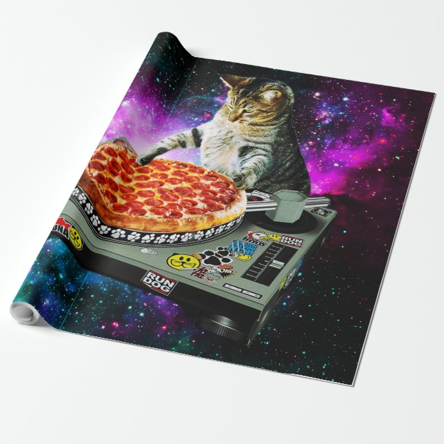 Papier Cadeau Pizza de chat du DJ de l'espace (Déroulé)