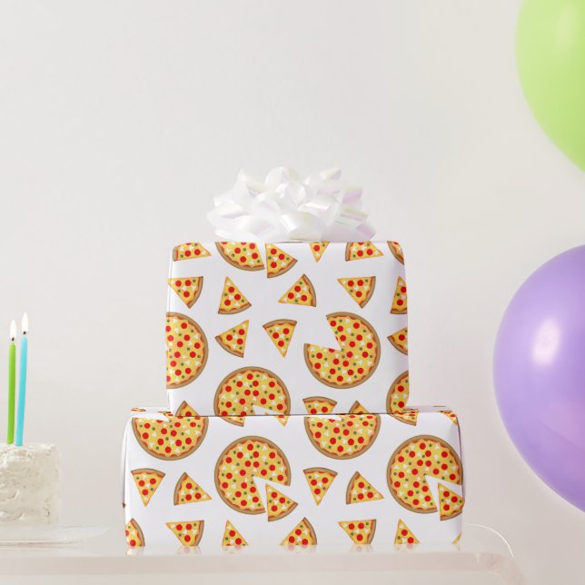 Papier Cadeau Pizza et tranches de cool motif sur blanc (Cadeaux de fête)