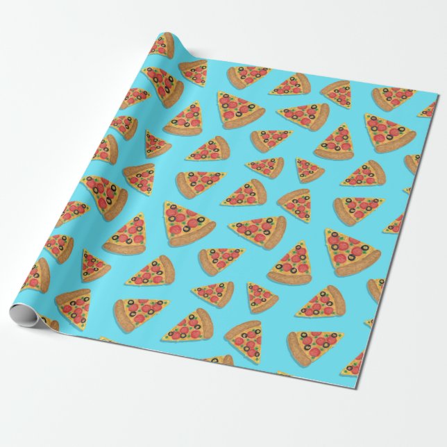 Papier Cadeau Pizza Party Pepperoni Novelty Blue (Déroulé)