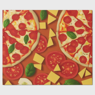 Papier Cadeau Pizza tomate basilic motif lumineux