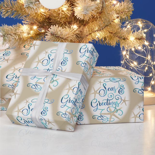 Papier Cadeau Plage côtière Noël MER & SALONS (Vacances)