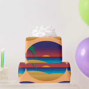 Papier Cadeau Plage de coucher de soleil tropical Palmiers Vague