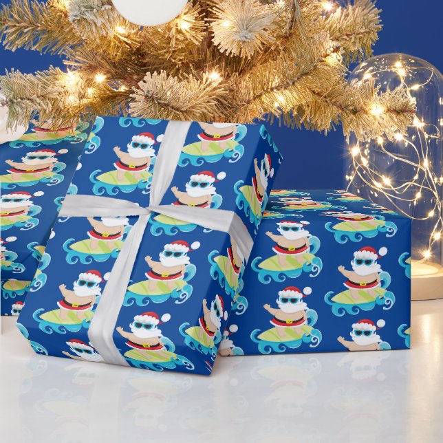 Papier Cadeau Plage de Noël festive carrelée surf Père Noël (Vacances)