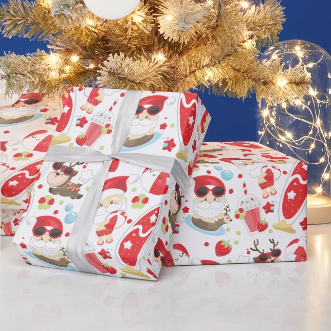Papier Cadeau Plage de Noël festive Père Noël Holiday (Vacances)
