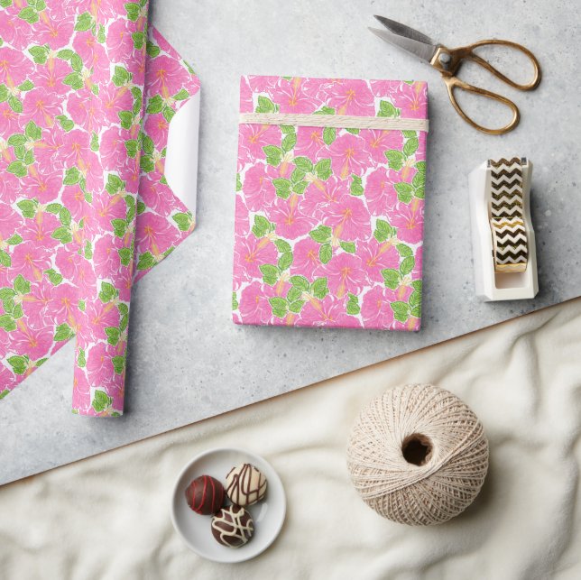 Papier Cadeau Plage De Palm De Plage Rose Hibiscus Fleurs (Artisanat)