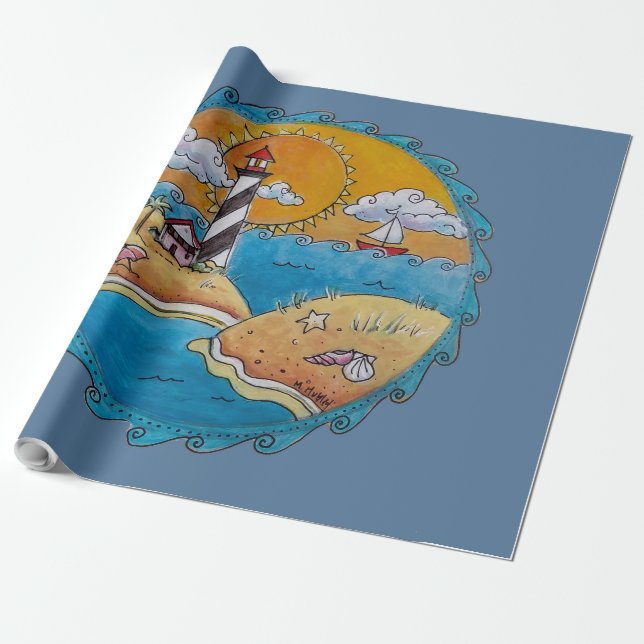 Papier Cadeau Plage d'été amusant soleil bord de mer côte (Déroulé)