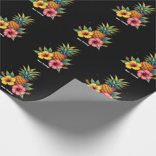 Papier Cadeau Plage d'été Hawaii Floral d'Ananas et Hibiscus