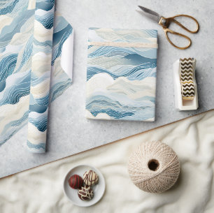 Papier Cadeau Plage d'Océan Abstrait à la crème bleue