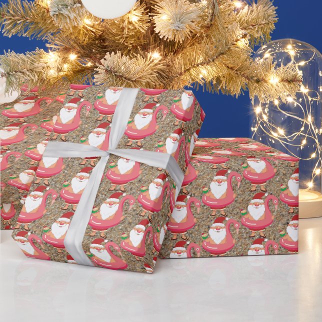 Papier Cadeau plage festive de Noël carrelée Père Noël (Vacances)