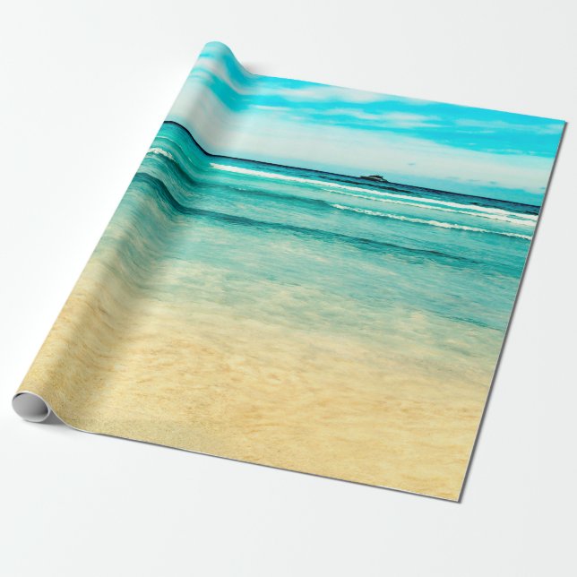 Papier Cadeau Plage Landscapbeach, été, bleu, paysage, mer, ciel (Déroulé)