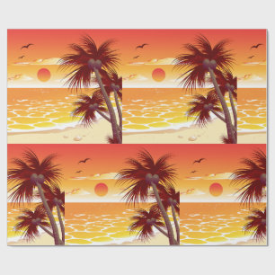 Papier Cadeau Plage Palmier Coucher de Soleil Tropical Île