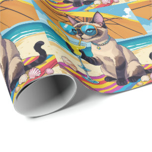 Papier Cadeau Plage pour les amoureux de chats siamois