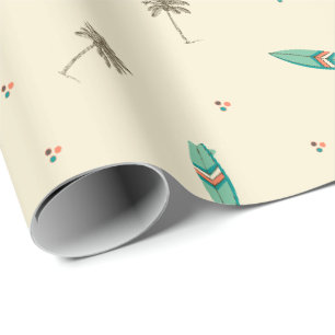 Papier Cadeau Plage Surfboards et Palm Trees Papier d'enveloppem
