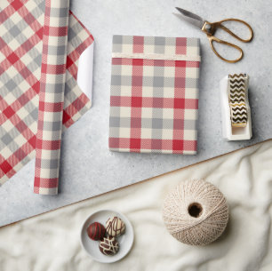 Papier Cadeau Plaid à la ferme rouge et grise