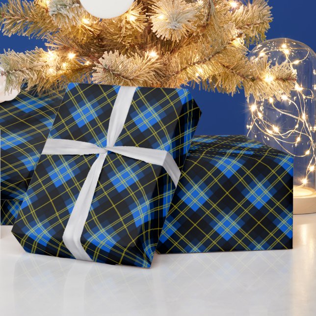 Papier Cadeau Plaid Bleu Et Noir (Vacances)