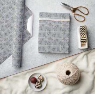 Papier Cadeau Plaid Botanique Bleu