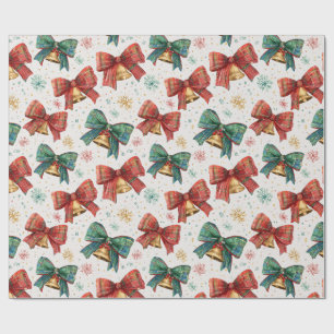 Papier Cadeau Plaid Bows Cloches Retro Noël