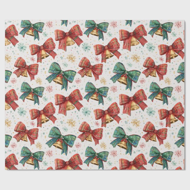 Papier Cadeau Plaid Bows Cloches Retro Noël (Plat)