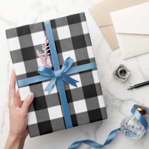 Papier Cadeau Plaid de bisons noirs et blancs, À damiers