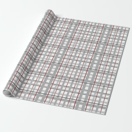 Papier Cadeau Plaid Happy Celebration Grey Argent Rouge Plaid