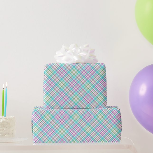Papier Cadeau Plaid rose et aqua (Cadeaux de fête)