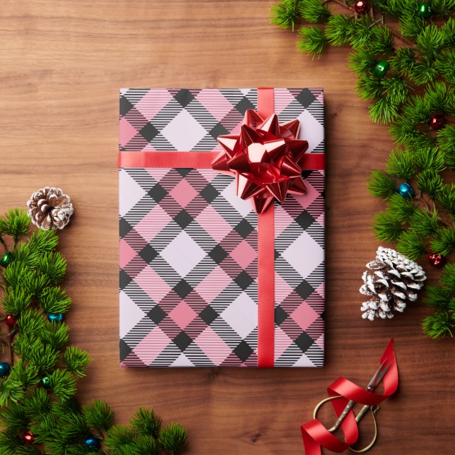 Papier Cadeau Plaid rose et noir (Cadeau de vacances)