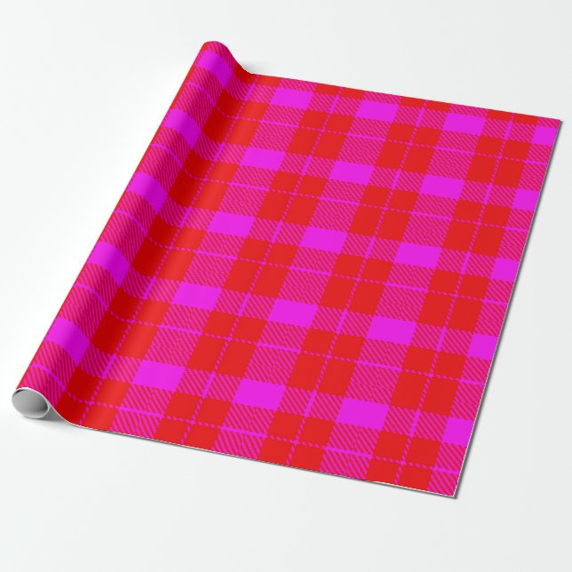 Papier Cadeau Plaid rose et rouge (Déroulé)