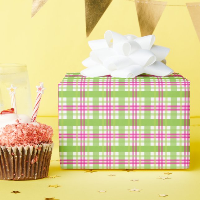 Papier Cadeau Plaid rose et vert (Fête d'anniversaire)