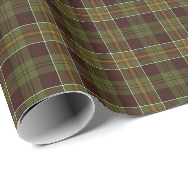Papier Cadeau Plaid rustique masculin de brun et de vert de (Coin rond)