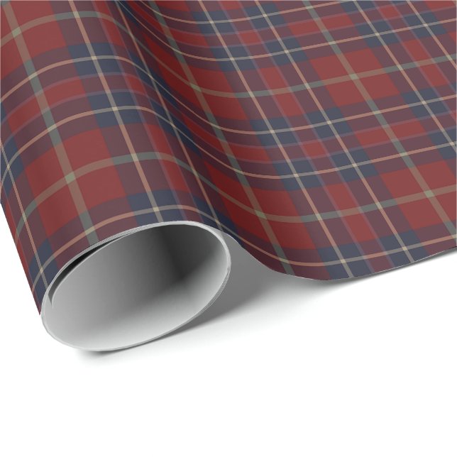 Papier Cadeau Plaid rustique rouge foncé et de bleu marine (Coin rond)