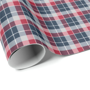 Papier Cadeau Plaid sportif de bleu marine, rouge et gris