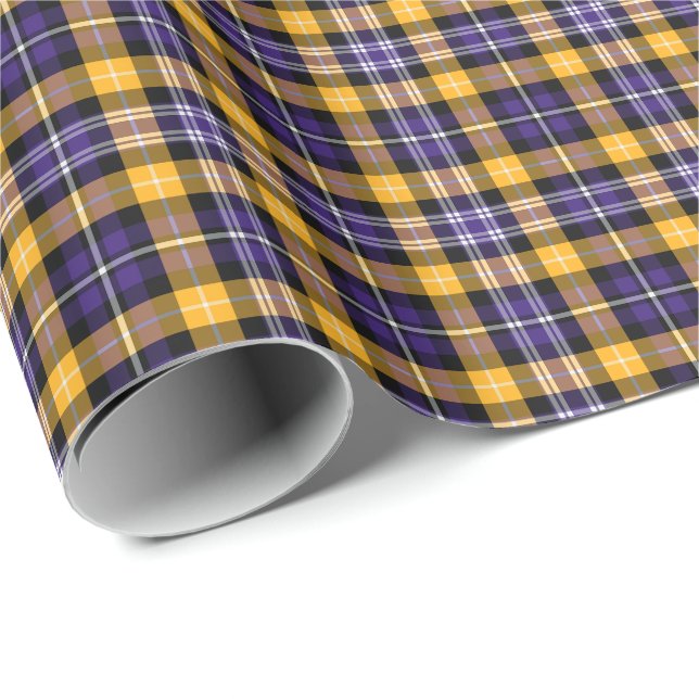 Papier Cadeau Plaid sportif d'or pourpre et jaune (Coin rond)