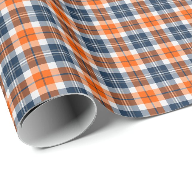 Papier Cadeau Plaid sportif orange et bleu (Coin rond)