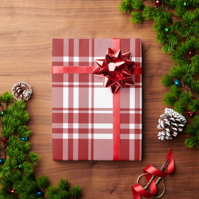 Papier Cadeau Plaid Tartan Rouge Blanc Vacances Festif Noël (Cadeau de vacances)