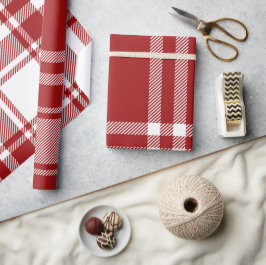 Papier Cadeau Plaid Tartan Rouge Blanc Vacances Moderne Noël
