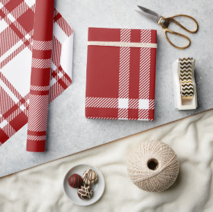 Papier Cadeau Plaid Tartan Rouge Blanc Vacances Moderne Noël