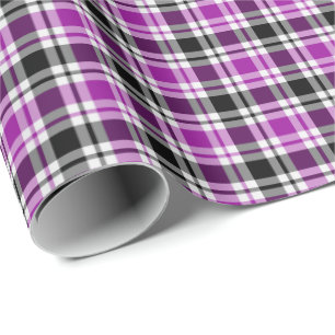 Papier Cadeau Plaid violet, gris, noir et blanc