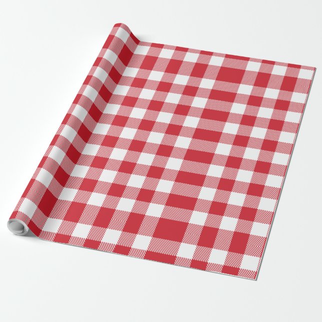 Papier Cadeau Plaid White Red En vichy Vérifier Russe Holiday (Déroulé)