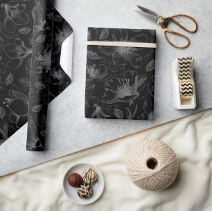 Papier Cadeau Plan floral esquissé Motif gris/noir ID939