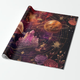 Papier Cadeau Planète Florale Cosmique Nébuleuse Violette Espace