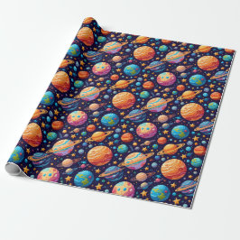 Papier Cadeau Planètes célestes et étoiles