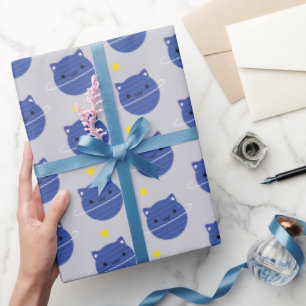 Papier Cadeau Planètes de chats Kawaii dans l'espace