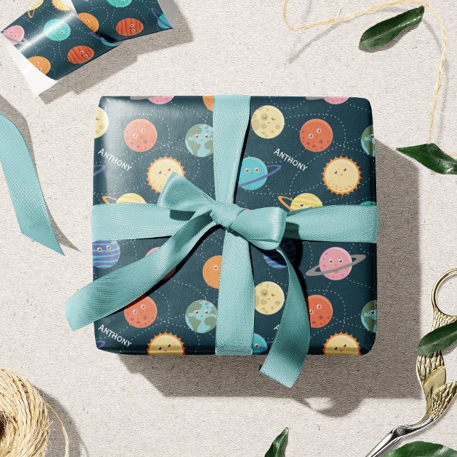 Papier Cadeau Planètes de système solaire amusant Motif pour enf (Créateur téléchargé)