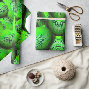 Papier Cadeau Planètes vertes au néon - motif en optique 3D